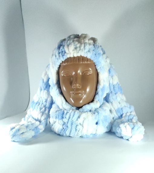 Балаклава 5865 в'язана плюшева з вушками зайчика puffy