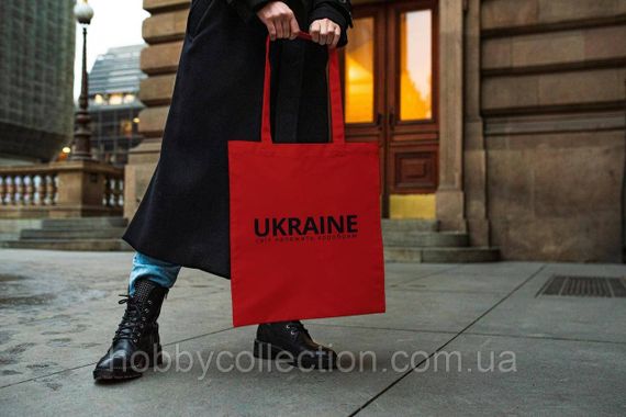 Сумка шопер із принтом "UKRAINE світ належить хоробрим" Червона | Зображення 2