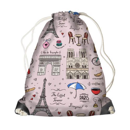 Рюкзак-мешок детский MINI Париж Франция, Париж, розовый фон 26х36 см (DRM_17M055_SE)