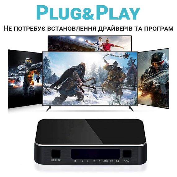 HDMI Комутатор | світч на 4 порти Addap HVS-04, чотиринаправлений відео перемикач 4К, з підтримкою ARC, Black | Зображення 3