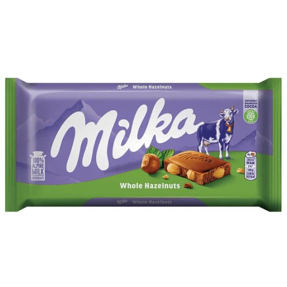 Шоколад молочный с цельныим лесными орехами Milka Whole  Haselnuss, 100г