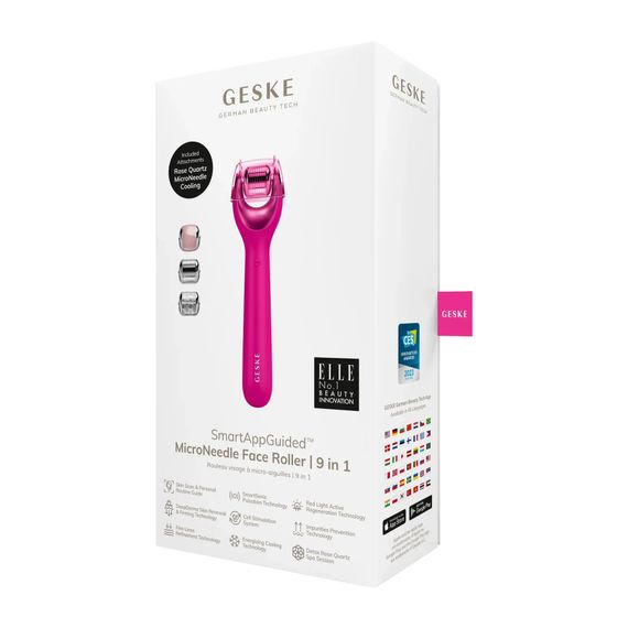 Электронный роллер для лица с микроиглами GESKE MicroNeedle Face Roller 9в1 gray, Малиновый | Зображення 7