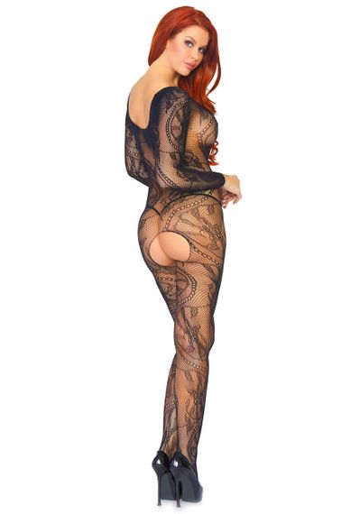 Бодістокінг Leg Avenue Swirl Lace Bodystocking One size Black, ажурна тканина, доступ | Зображення 1