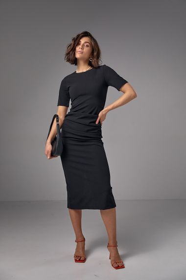 Силуэтное платье миди с драпировкой - черный цвет, S (есть размеры) | Зображення 6