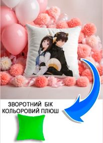 Подушка плюшева Мерч Крафт Дизайн з принтом аніме хотару читанда салатовий плюш квадратна 33х33 см