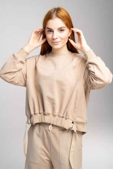 Костюм жіночий світшот та штани бежевий, 2XL | Зображення 7