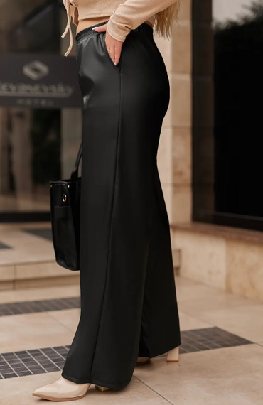 Женские брюки палаццо из эко кожи свободные, GF1716 цвет черный, размер 50/52 | Зображення 5