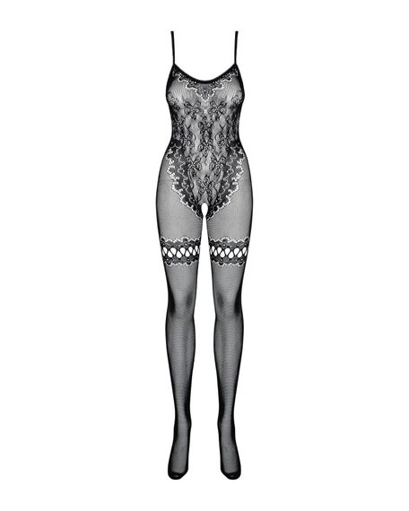 (SALE) Бодістокінг Obsessive Bodystocking F213 S/M/L, імітація мереживного боді та резинки для панчіх | Зображення 4
