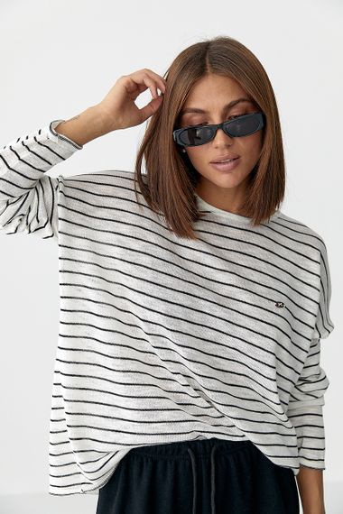 Легкий в'язаний джемпер у смужку - чорний цвет, ONE SIZE (є розміри) | Зображення 4