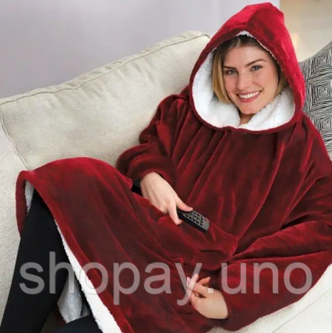 Двостороння толстовка-плед Huggle Hoodie Blanket з капюшоном ∙ Синя | Зображення 1