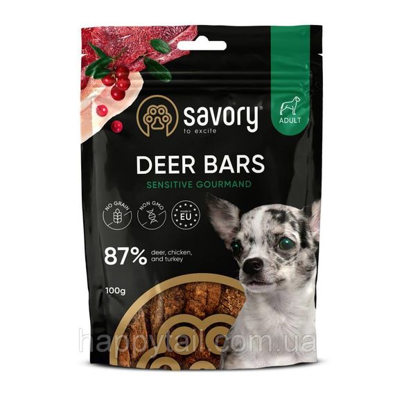 Ласощі для собак Savory (Сейворі) Bars With Venison — м’ясні батончики з олениною, 100 г