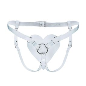 Трусики Сердце для страпона из натуральной кожи Feral Feelings - Hearts Strap-on Belt White Sex Aura