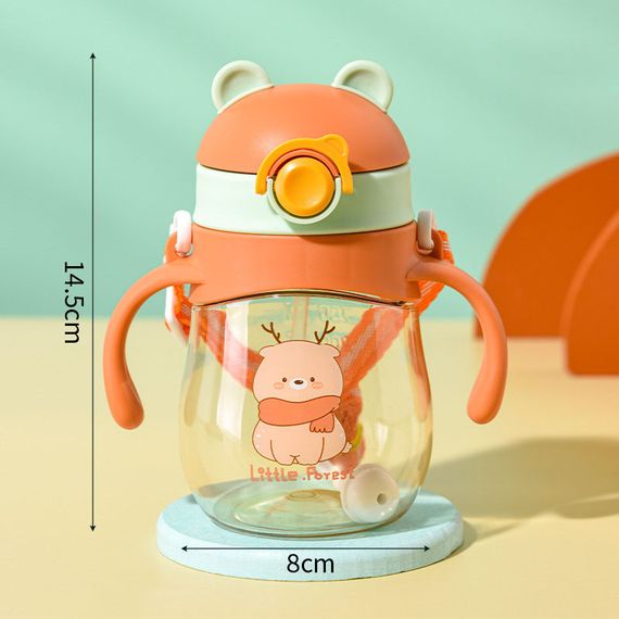 Дитячий поїльник-непроливайка "Ведмедик" (410 мл) з силіконовою трубочкою, ручками та ремінцем Помаранчевий | Зображення 1