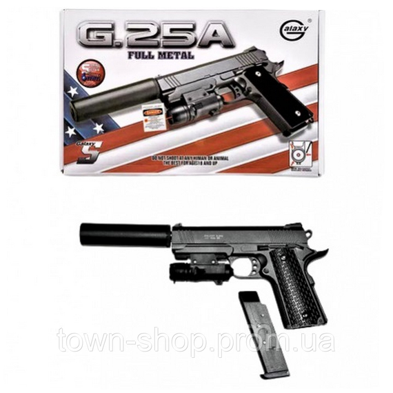 Детский пистолет на пульках "SIG Sauer 226" Galaxy G25A с ЛЦУ и глушителем,металл,черный | Зображення 1