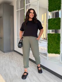 Женские льняные укороченные штаны с подворотом FZ905 цвет хаки размер 46/48