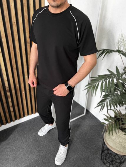 Мужской спортивный костюм с футболкой и штанами VL1016 цвет черный, размер 50/52 | Зображення 1