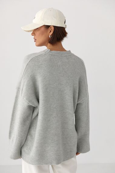 В’язаний однотонний джемпер вільного фасону - світло-сірий цвет, ONE SIZE (є розміри) | Зображення 1