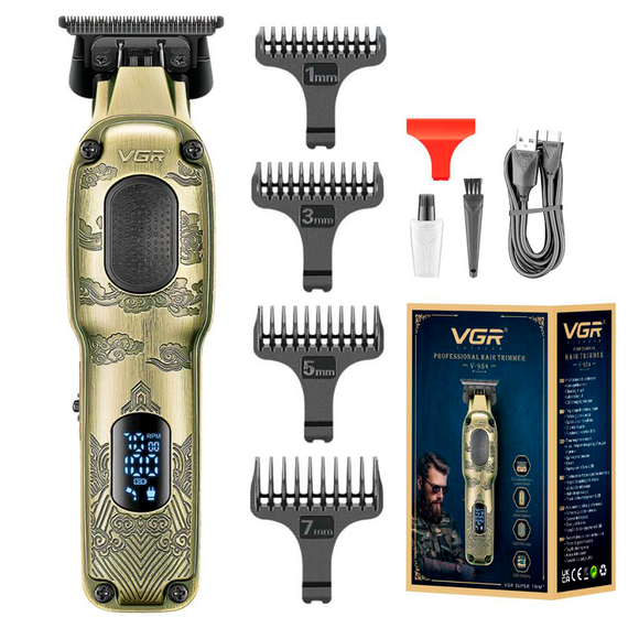 Триммер для стрижки аккумуляторный VGR V-954, 4 насадки, 7000 RPM, LED дисплей
