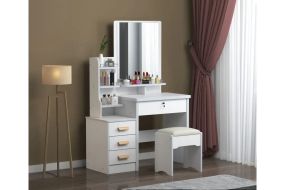 Косметичний столик STL-MD 86 з прямокутним LED-дзеркалом та пуфом стильний бьюті-комплект