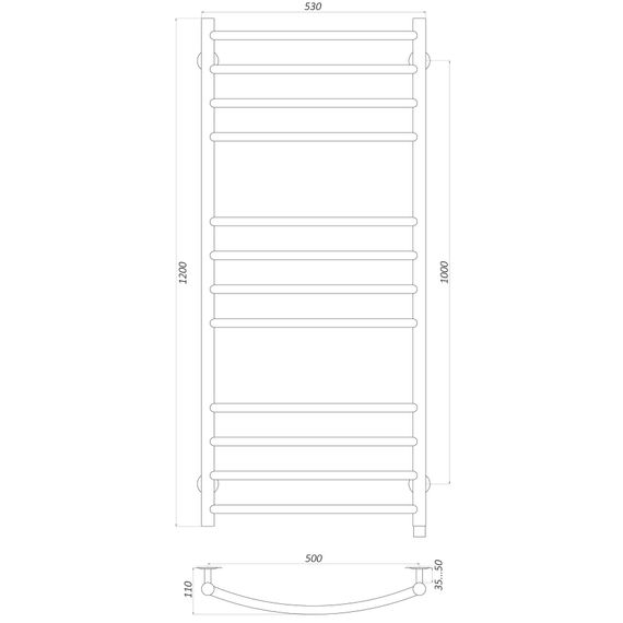 Рушникосушарка UNIO LDE EL 1200-500-12 BLK Драбинка Дуга Еліт чорна (21554) | Зображення 1