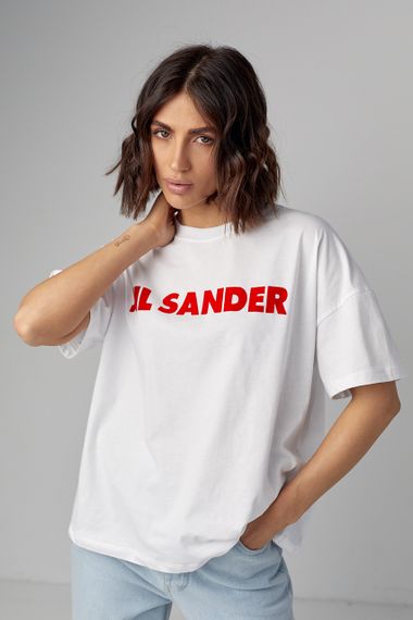 Трикотажная футболка с надписью Jil Sander - белый с красным цвет, L (есть размеры)