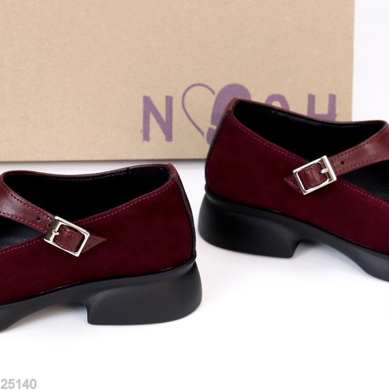 Дизайнерські бордові туфлі натуральна шкіра + замша низький хід | Зображення 4