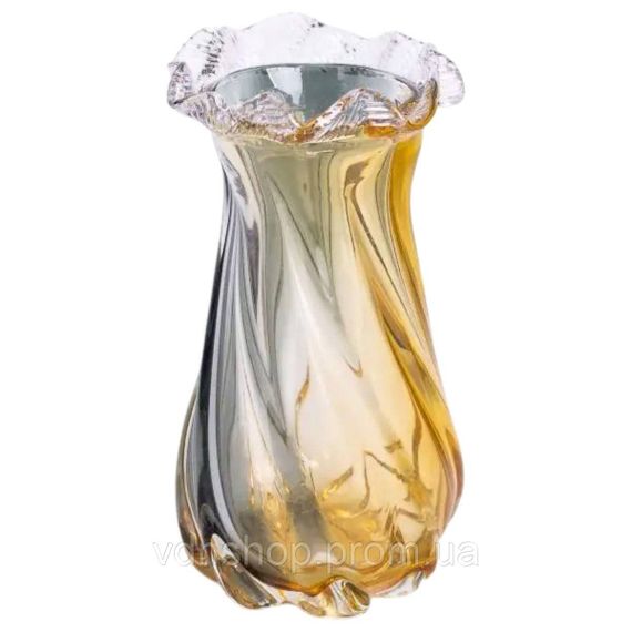 Ваза декоративна 21 см для квітів скляна фігурна ваза з кольорового скла 800 мл Жовто-сіра HP-9-12