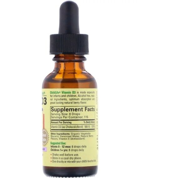 Вітамін D ChildLife Vitamin D3, 1 fl oz 30 ml Natural Berry Flavor CDL10900 | Зображення 1
