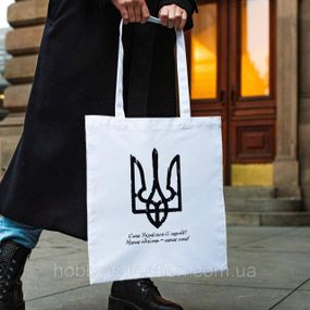 Сумка шопер із принтом "Сила України в її народі" біла