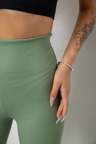 Лосины однотонные в рубчик, цвет темно-оливковый, 238R606 | Зображення 4