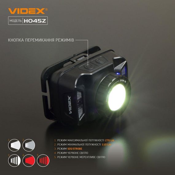 Налобний світлодіодний ліхтарик VIDEX VLF-H045Z 270Lm 5000K | Зображення 6