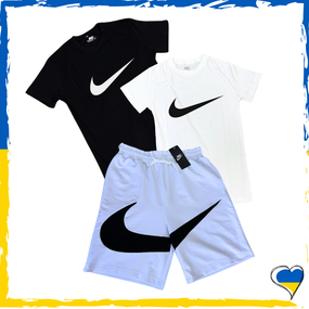 Комплект шорти Nike Big Swoosh + футболка Nike біла та чорна. XS S M L XL XXL ( 2 футболки)