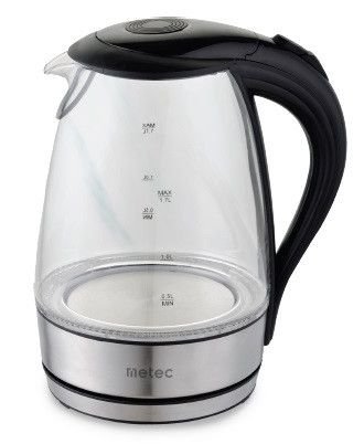 Електрочайник EK-04GB 1.7л, 1850-2200Вт, корпус скло, чорний Metec 700016