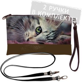 Клатч через плече Серый котик 25x15 см (KL_GL_L024_TBR)