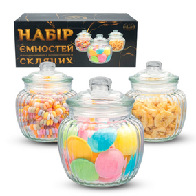 6042 Набір склянних ємностей для сипких продуктів ( 3 шт. ) 660мл