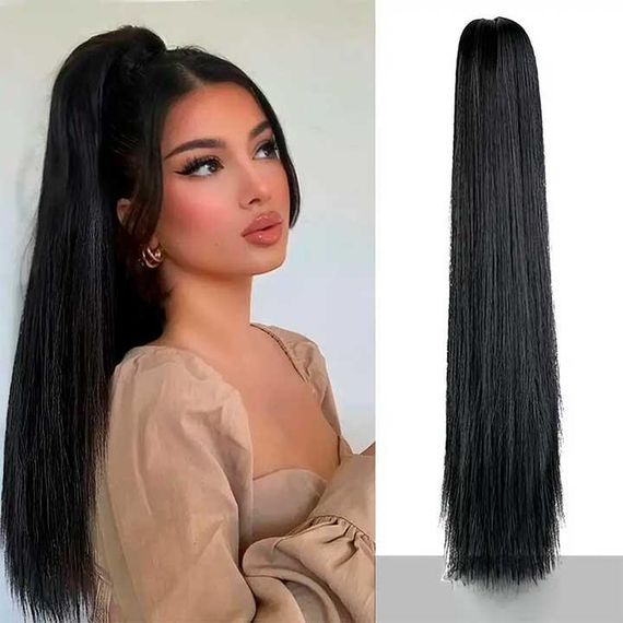 Шиньон накладной хвост на заколке Didaka прямые волосы - 50 см "Брюнетка" | Зображення 4