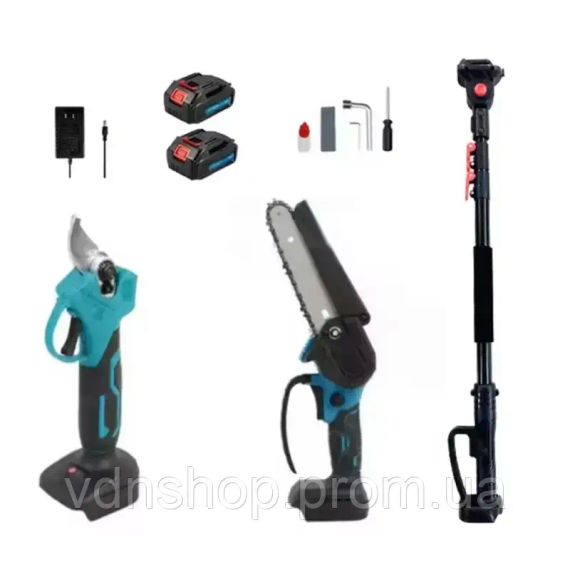 Высоторез аккумуляторный телескопический / Набор мини-пилы цепной + секатор-ножницы 36В 2 АКБ 4Ah | Зображення 5