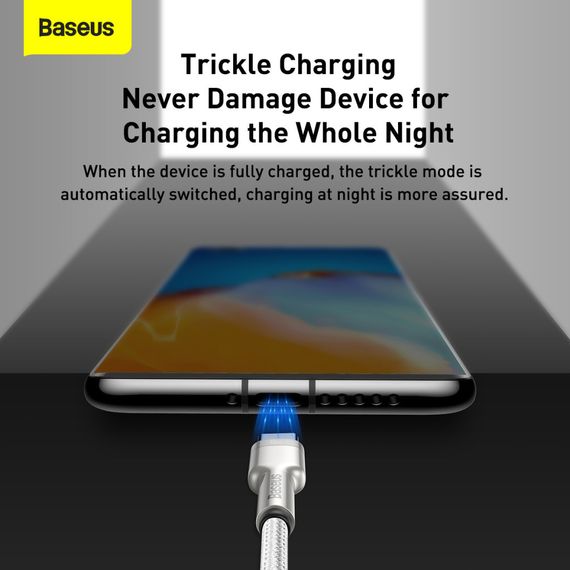 Дата кабель USB 3.1 AM to USB-C 2.0m 6.0A 66W Cafule Series Metal White Baseus (CAKF000202) | Зображення 7