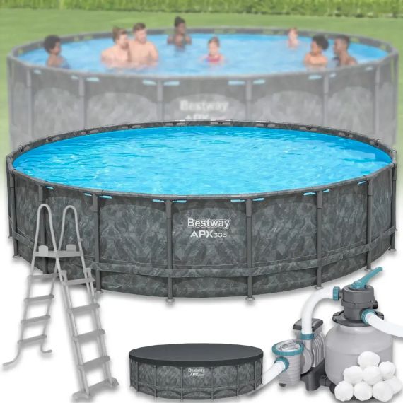 Каркасний круглий басейн 549х132 см на 26 000 л з фільтр-насосом, сходами, тентом Bestway 561KC | Зображення 1