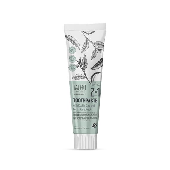 Антибактериальная зубная паста Tauro Pro Line Pure Nature 2 в 1 с каолином, цеолитом и экстрактом зеленого чая для собак и кошек 100 мл