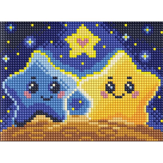 Алмазная мозаика без подрамника для детей "Влюбленные звезды" AMM1040, 15х20 см