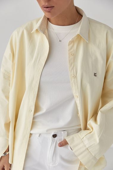 Котонова сорочка з вишитим написом - лимонний цвет, ONE SIZE (є розміри) | Зображення 3