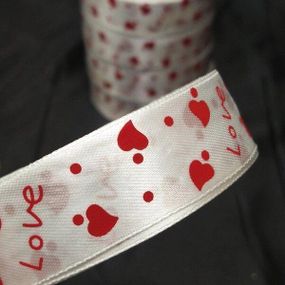 Лента атласная Белая Love 2,5см (23м)  (АЛР2-004)