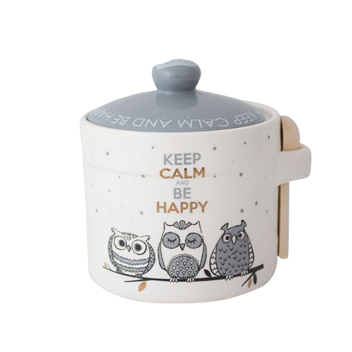 Ємність для меду Совушки 420мл d10см/h8,5см з дерев'яною ложкою S&T | Зображення 1