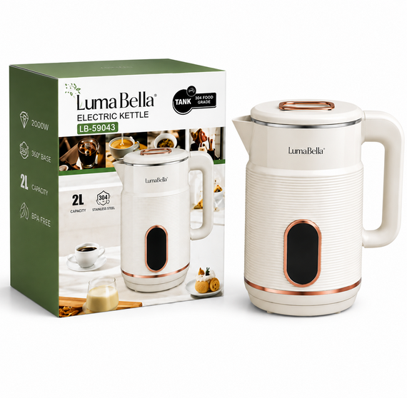 Электрочайник Luma Bella LB-59043 2 л с двойными стенками стальная колба термос-эффект защита от перегрева 1500 Вт Бежевый