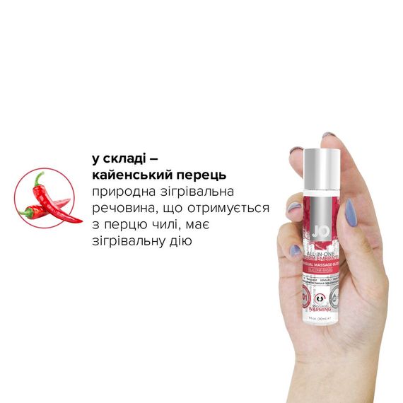Розігрівальний масажний гель та змазка 2 в 1 JO All-in-one Massage Glide - WARMING (30 мл) | Зображення 3