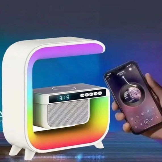 Нічний акумуляторний RGB G3 з бездротовою зарядкою 15W і Bluetooth колонкою 3W Настільна NE-103 смарт лампа | Зображення 5