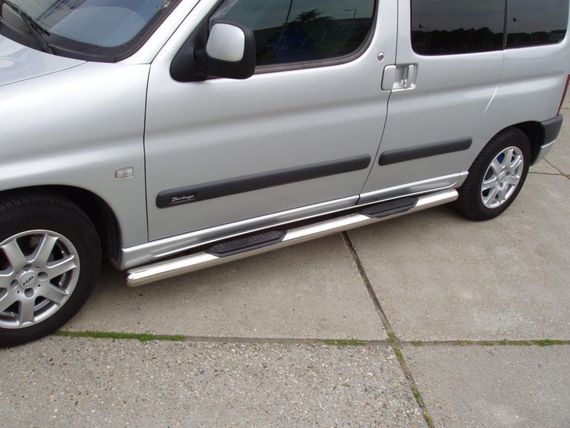 Боковые трубы (2 шт., нерж.) Ø70, с пластиковыми подставками для Citroen Berlingo 1996-2008 гг