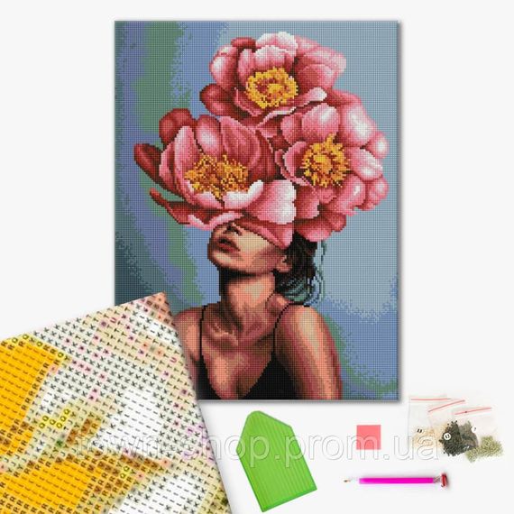 Алмазная мозаика  "Девушка в цветущем пионе ©Mykhailyshyna Daria DBS1062 Brushme 40х50 см | Зображення 1