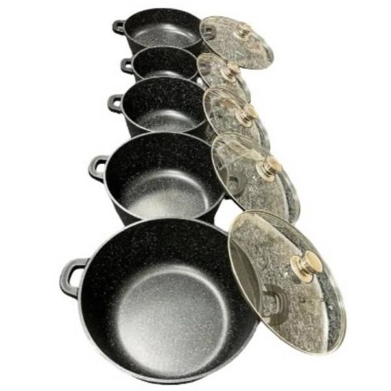 Набір каструль зі скляними кришками 5шт PT-10 газ/індукція Чорний